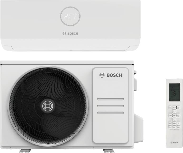 Aire acondicionado Bosch Climate 3000i: unidad interior, unidad exterior y mando